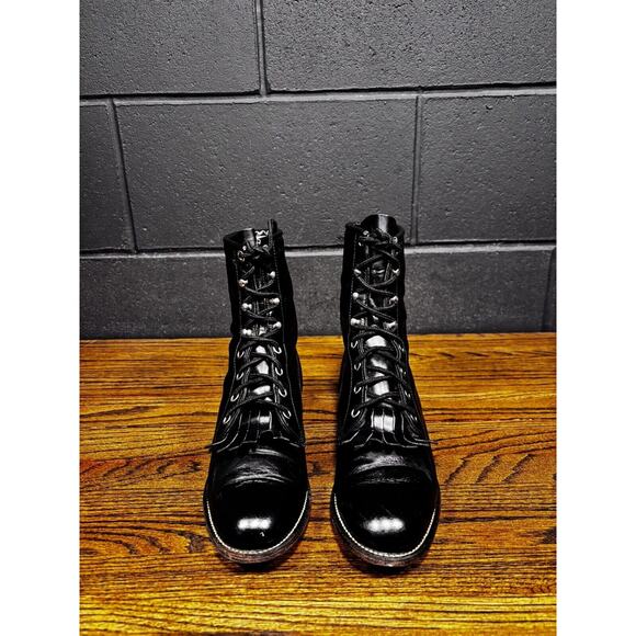Justin Womens Lace-Up Roper Boots 5.5B Black Leather Made in USA Riding Vintage - Picture 3 of 8